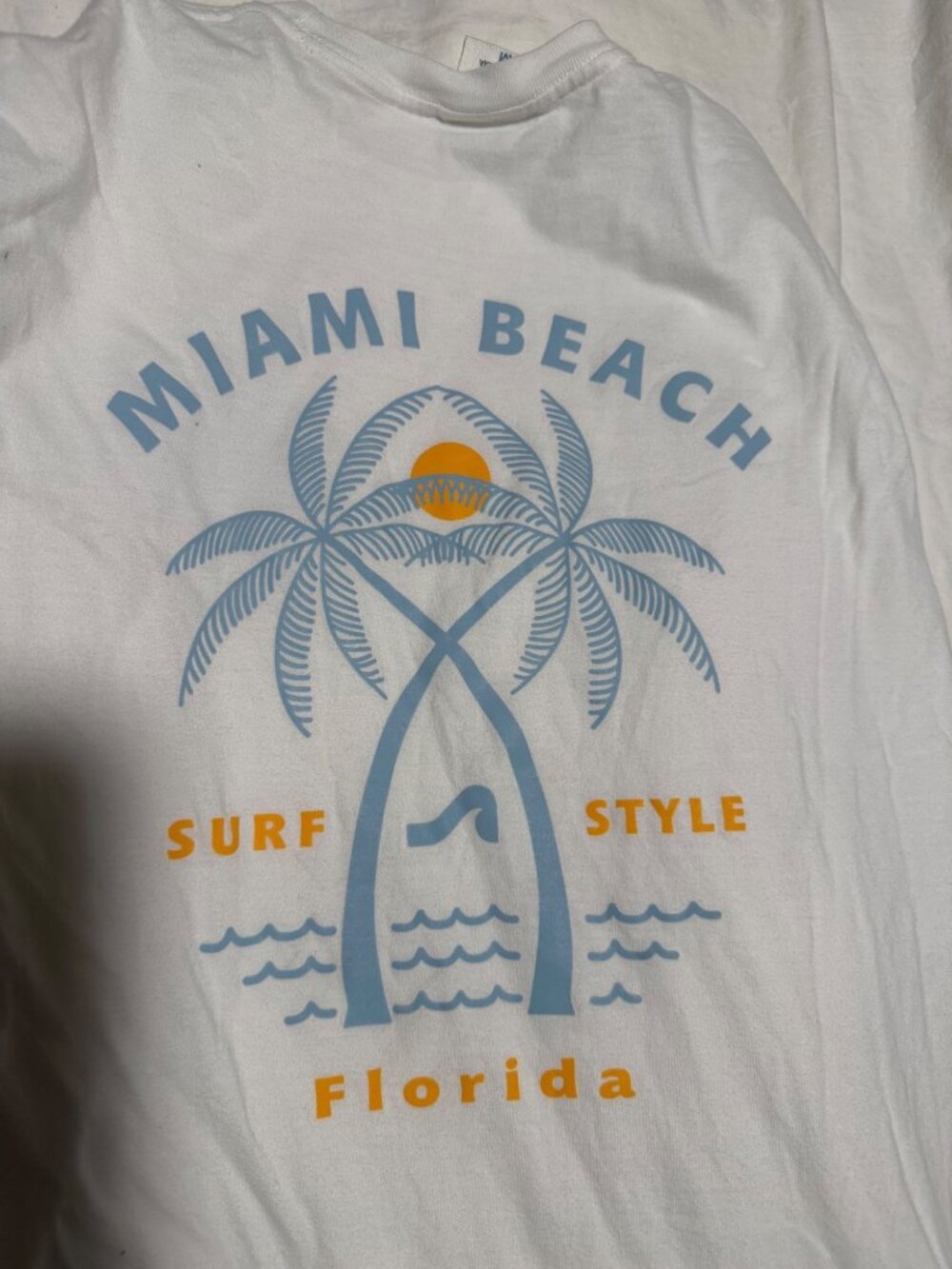 Miami Beach Florida Surf Style Long Sleeve Graphic T-Shirt White Palm Tree Tee